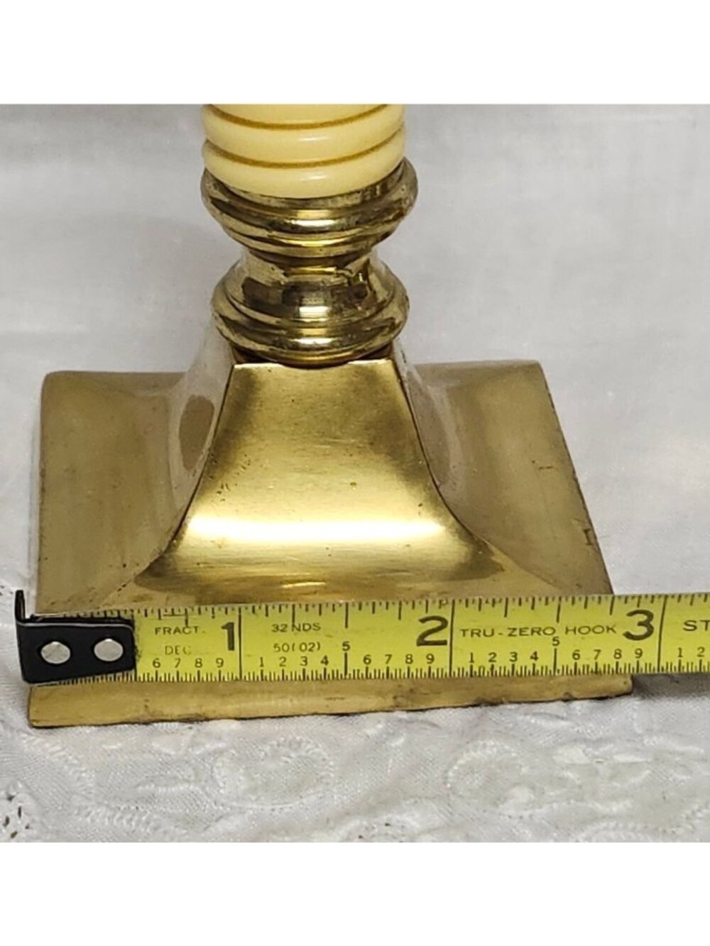 Vintage MCM Brass & Celluloid Candlestick Holders 8" Tall Elegant Design - Picture 6 of 8
